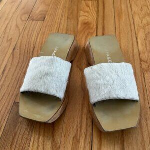 RAMPAGE faux fur wooden slide sandal, 8 1/2